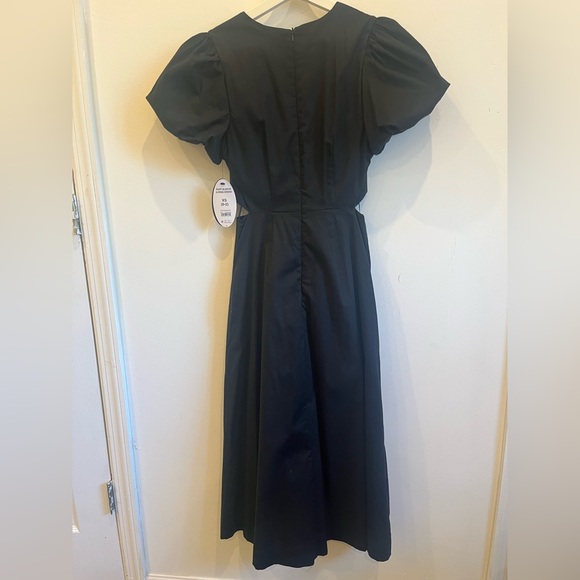 SCOOP Cut Out Midi Dress Size XS(0-2) Black Puff Sleeves Cotton Blend NWT - Picture 3 of 7
